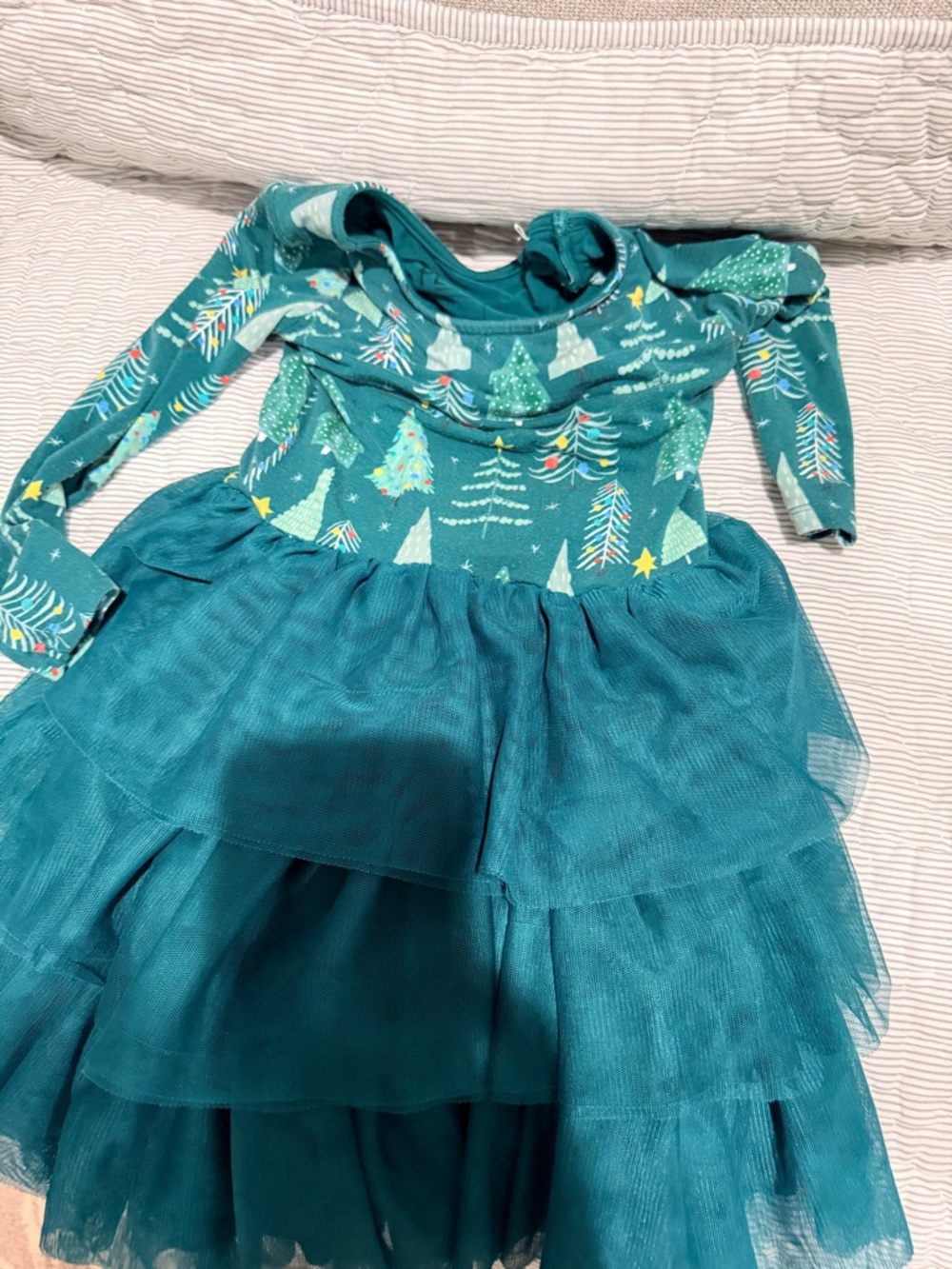 Little Sleepies Teal Holiday Tree Tulle Dress